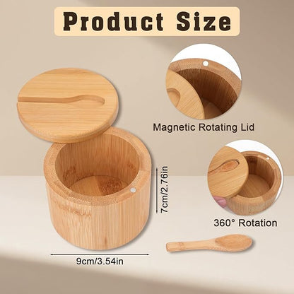 2Pcs Salt Cellar, 6 oz Salt Container with Lid and Spoon, Round Salt and Pepper Bowls Storage Box for Countertop Spice Sugar (Style1)