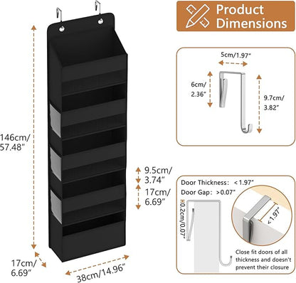 Kaitiemoo 1 Pack 5-Tier Over the Door Organizer, Heavy-Duty Large Deep Pocket Hanging With 5 Large Front & 6 Side Pockets With for Pantry, Kitchen, Bathroom, Dorm, Black