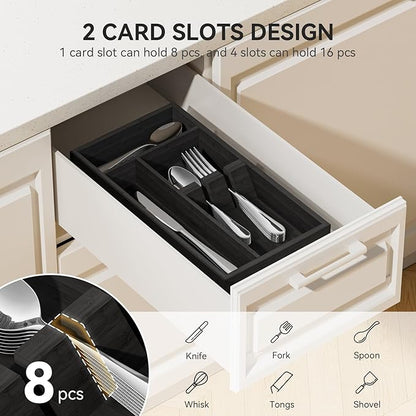 Yofidra Bamboo Silverware Organizer, 12.6 x 6.97 x 1.96 Inches Kitchen Utensil Drawer Organizer, Silverware Tray for Drawer with Fixed Slots for Spoons, Forks & Knives, Natural (Black)