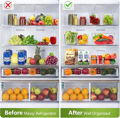 Set Of 10 Refrigerator Pantry Organizer Bins, Clear Plastic Food Storage Bins for Kitchen, Countertops, Cabinets, Fridge, Freezer, Bedrooms, Bathrooms, Fridge Organizer Bins Pantry Storage Containers