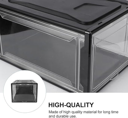 SOLUSTRE Large Stackable Shoe Storage Box with Black Latch Drawer-style Household Shoe Organizer for Men and Women Display and Closet Cabinet Container