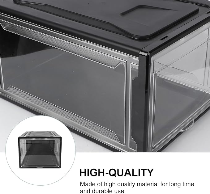 LALAFINA Large Stackable Shoe Storage Box with Lid Black Shoe Organizer Cabinet for Men and Women Practical Drawer-type Storage Container for Home Closet