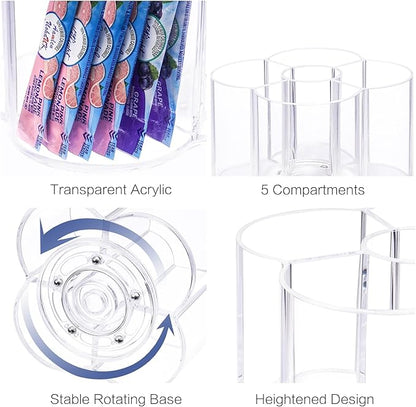 Drink Packet Organizer, 360 Degrees Rotating Acrylic Lazy Susan Organizer for Powdered Drink Mix Powder Packet, Water Flavor Packet Holder for Kitchen Pantry Storage, 5-Section