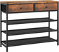 usikey Shoe Rack, 4 Tier Shoe Storage Organizer with 2 Drawers, Metal Shoe Shelf for 12-15 Pairs of Shoes, with 3 Oxford Fabric Shelves and Wooden Top, Shoe Stand for Entryway, Rustic Brown UNYXJX008F
