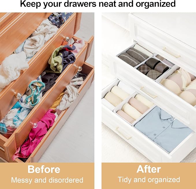 Fordonral 16 Pack Drawer Organizer Clothes, Foldable Fabric Dresser Organizer Closet Organizers and Storage Box for Underwear,Folded Clothes,Baby Clothing,Socks,Bra,Towels,Ties(White)