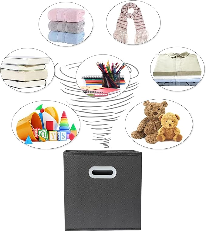 Fabric Cloth Storage Bins,Fabric Cube Organizer with Dual Handles Foldable Cube Storage Baskets for Home Bedroom Storage,Set of 3, Gray