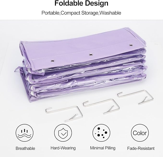Lirex Over The Door Purse Organizer & Purse Shelf for Closet – Handbag Storage Organizer with Purse Hanger. Perfect for Scarves, Hats, and Leggings. L (15.7'' x 5.7'' x 68''), Purple