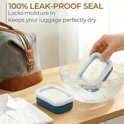 AIMAIAIMAI Compact Leakproof Silicone Travel Soap Case, Portable Soap Container with Drainage Layer - 2026 Travel Essentials for Camping, Gym & Shower (Blue)