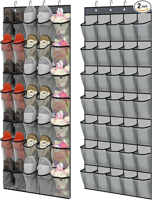 Windyun 2 Pcs 70 Large over The Door Shoe Organizer Hanging Shoe Rack for Closet Holder Gray Mesh Pockets Back to School Behind Door Hanger Storage Nonslip for Home Room School Dorm, Each 35 Pockets