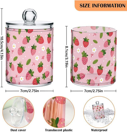 Milk Cow Qtip Holder with Lid 2PCS Apothecary Jars Storage Containers, Clear Plastic Canister for Cotton Swab,Floss Picks, Cosmetics (Daisy and Strawberry, one sizex4)