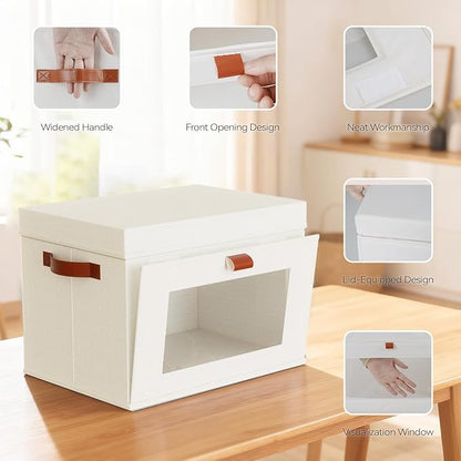 Large Storage Bins with Lids,Stackable&Collapsible Closet Storage Bins,Oxford Fabric Organizer Box with Clear Window,Large Decorative Storage Boxes for Closet,Shelves,Dorm