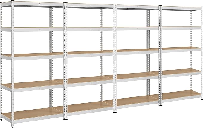 Topeakmart 4PCS 5-Tier Utility Shelves, Metal Storage Shelves Garage Shelving Unit Adjustable Garage Storage Shelves Storage Racks Heavy Duty Shed Shelving- Silver, 35.5 x 17.5 x 72 Inch