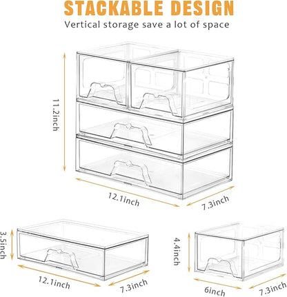 Stebopum 3 Pack Stackable Storage Drawers Clear Acrylic Organizer Makeup Bathroom Organizer and Storage for Beauty Supplies,Ideal for Vanity, Cabinet,Bathroom,Pantry Organization