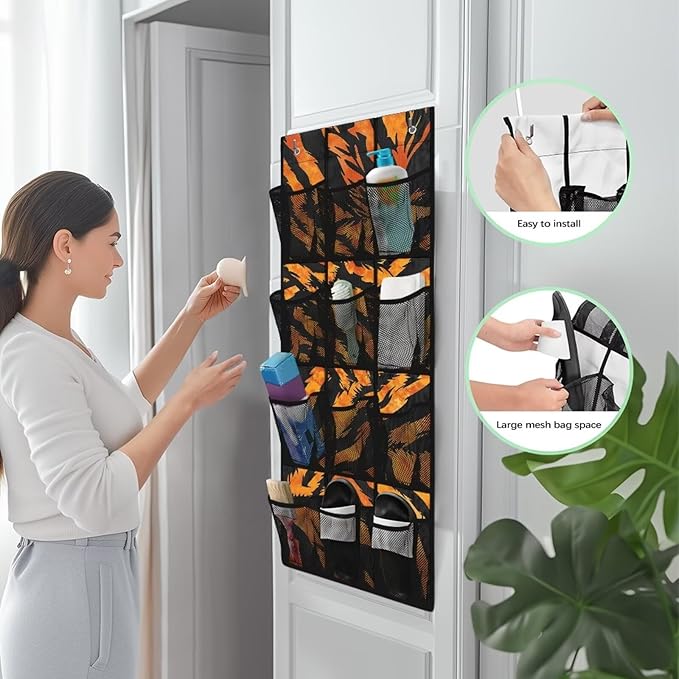 Heavy Duty 12-Pocket Door Hanging Storage Bag, Waterproof Oxford Fabric, Lightweight Foldable and Perfect for Maximizing Space in Any Room, Tiger Skin Stripe