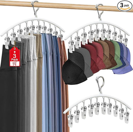3 Pack Hat Hangers for Closet Display, Metal Hat Organizer for Baseball Caps with 30 Clips, Hats Rack Holder for Closet, Hats Storage for Baseball Caps Beanie Accessories Men Women, White