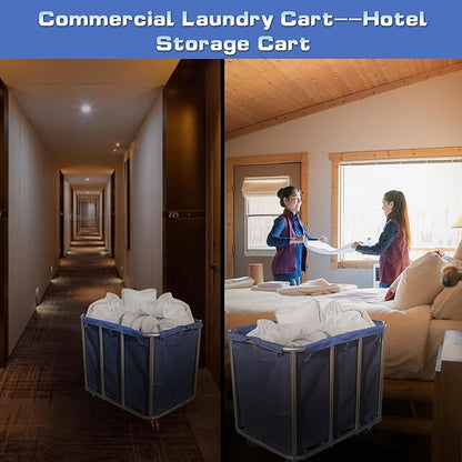 Commercial Laundry Cart with Wheels, 470L Large Capacity Heavy Duty Stainless Laundry Basket,Laundry Sorter for Clothes Storage,400 lbs Load (Blue)