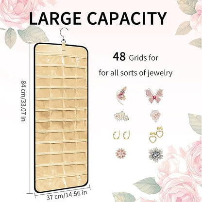 Bloss Hanging Jewelry Organizer-48 Pockets Dual-Sided Hanging Jewelry Organizers and Storage for Necklaces, Earrings Holder on Closet, Wall, Door, Birthday Gifts for Women,Blcak