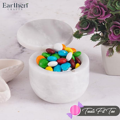 Marble Salt Cellar with Lid 3" Inch Salt Holder White Mini Salt Container with Magnetic Lock for Kitchen Counter, Salt & Spice Storage, Seasoning Jars for Table, 2.5 OZ Capacity