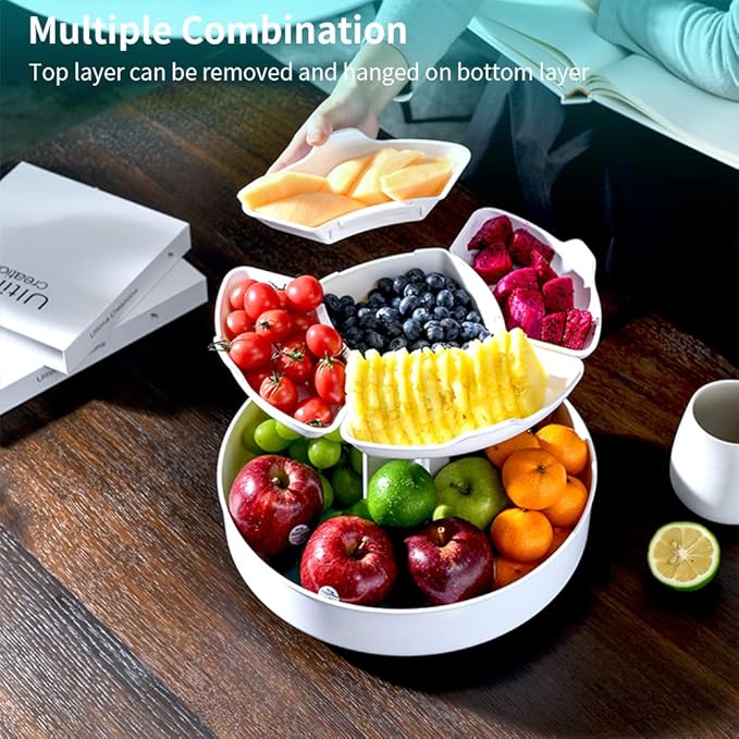 2-Tier Lazy Susan Turntable Snack Organizer, Flower Shape Spin Storage Container for Home Office Breakroom