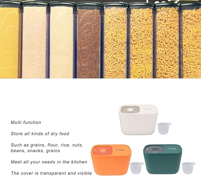 Diydeg Rice Storage Container, Large Plastic Rice Dispenser Cereal Dispenser, Food Storage Containers with Transpartent Airtight Lids and Rice Bowl for Rice Flour Cereal Bread Pantry (White)