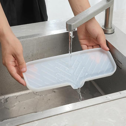 MicoYang Silicone Bathroom Soap Dishes with Drain Spout-Bathroom and Kitchen Sink Organizer,Sponge Holder,Dish Soap Tray,Perfect for Dispenser,Scrubber,Bottle,Cup on Sink or Counter-Translucent 12"×4"