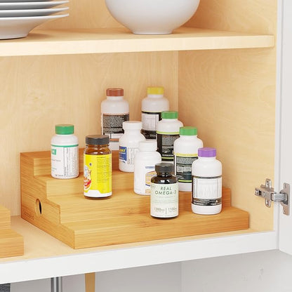 SpaceAid 4 Tier Bamboo Spice Rack Organizer for Cabinet, Kitchen Pantry Spices Storage Rack for Cabinets Organization, Home Seasoning Tiered Can Goods Racks Wood Shelf Organizers (4 Tier, Natural)
