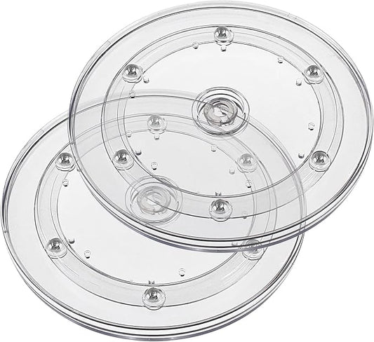 Jersvims 2Pcs 4 Inch Acrylic Turntable Platter, Transparent Turntable Organizer Round Rotating Plate for Kitchen Pantry Cabinet Desk Rack Spice Cake Cookie Decorating