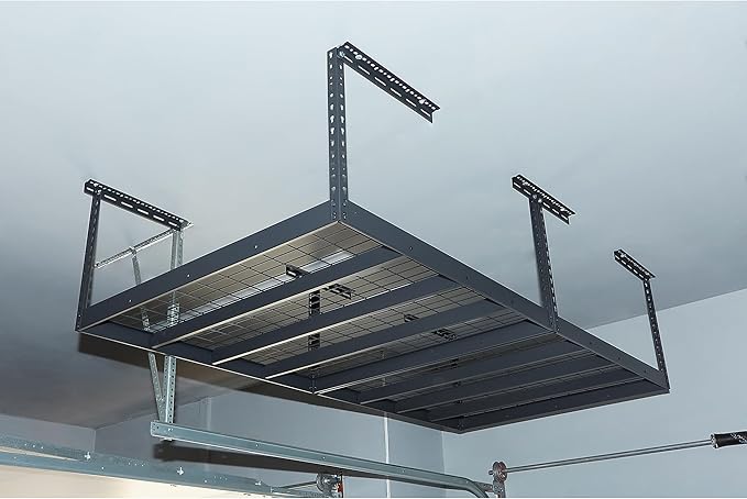 Klutch Overhead Garage Storage Rack — Adjustable Height, 96in.L x 48in.D x 23–37in.H