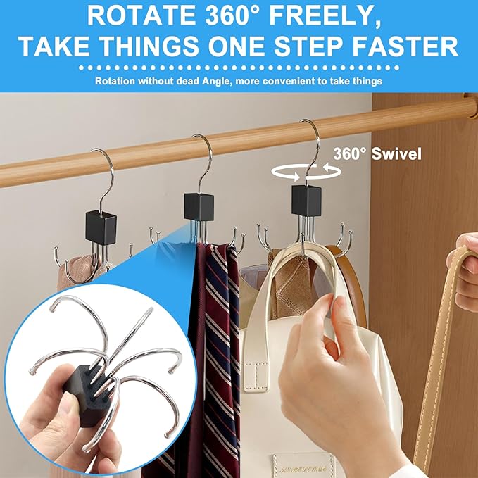 Scartink 4pcs Rotatable Tank Top Hanger,Bra Hanger,Belt,Tie,Scarf Hanger for Closet, Multipurpose Holder Organizer and Storage Hook for Belt,Bra,Hat,Tank Top,Tie,Scarf,Purse