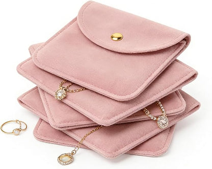 Velvet Jewelry Pouch, Pink, Gold Snap Closure, Small Travel Storage Case（10 Pack 3 * 3）