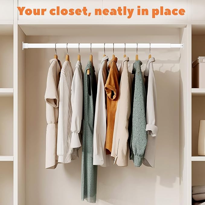 Long Closet Rod 17-75 Inches, Adjustable Heavy Duty White Metal Closet Rods for Hanging Clothes, 1.3 Inch Diameter with Wall Brackets for Wardrobes, Laundry Room