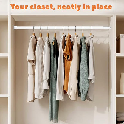 Long Closet Rod 17-75 Inches, Adjustable Heavy Duty White Metal Closet Rods for Hanging Clothes, 1.3 Inch Diameter with Wall Brackets for Wardrobes, Laundry Room