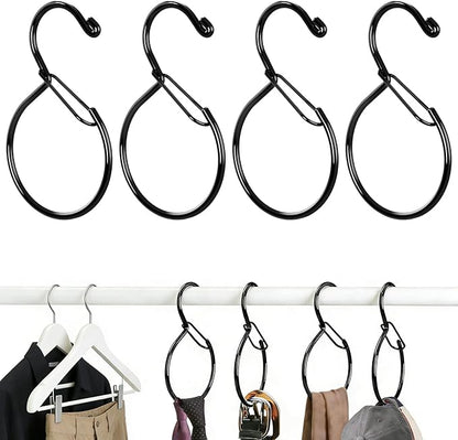 4 Pack Belt Hanger for Closet, Multipurpose Closet Hanger with S Hook, Rust-Resistant Metal Belt Organizer & Tie Rack for Belts, Ties, Scarves, Hats, Bags, Space Saving Wardrobe Storage (Black)