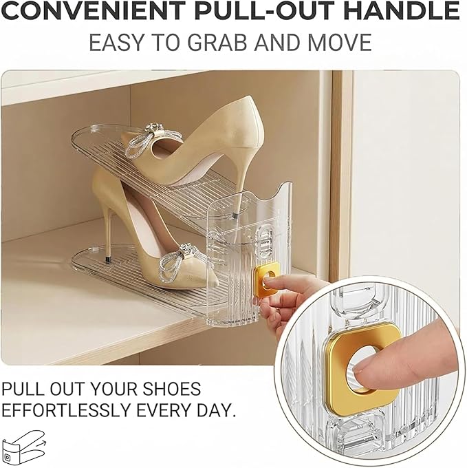 FUSHITON Shoe Organizer for Closet, Stackable Shoe Rack with 3 Adjustable Heights, Double Layer Space Saving Clear Holder for Small Apartment and Dorm Room, 10 Pack