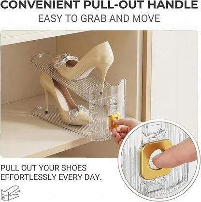 FUSHITON Shoe Organizer for Closet, Stackable Shoe Rack with 3 Adjustable Heights, Double Layer Space Saving Clear Holder for Small Apartment and Dorm Room, 10 Pack