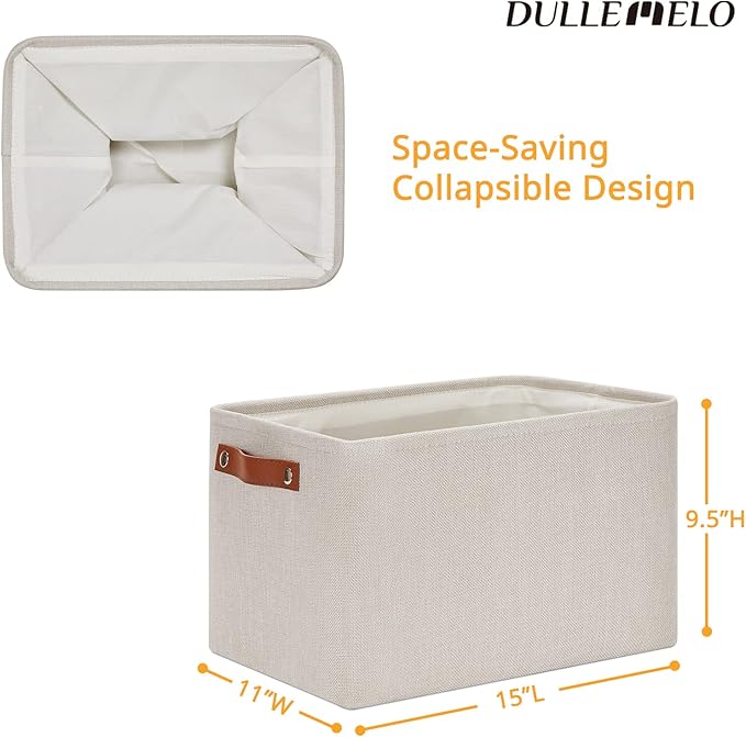 DULLEMELO Fabric Organizer for Storage, Office, Home, Nursery - Small Fabric Storage Basket with Handles (Beige)