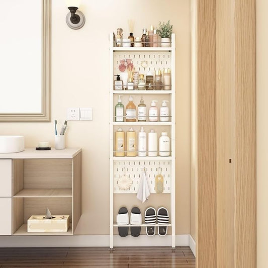 5 Tier Ultra Thin Behind Door Storage Rack Metal Organizer Narrow Storage Cabinet for Bathroom Entryway Lightweight(White)