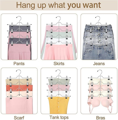 TOPIA HANGER 4 Tier Metal Skirt Hangers for Women, Pants Hanger Space Saving with Adjustable Clips, Gain 70% More Space, Non Slip Grip for Slacks, Trousers, Shorts, Jeans, Towels, Black, 3-Pack, CT24B