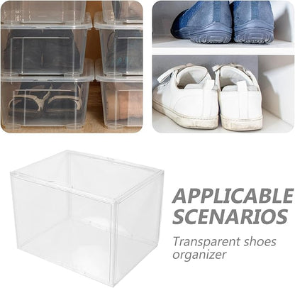 IMIKEYA Acrylic Shoe Box Organizer, Extra Large 45x33x33cm Stackable Sneaker Storage Container with Side Opening for Boot Display and Closet Organization
