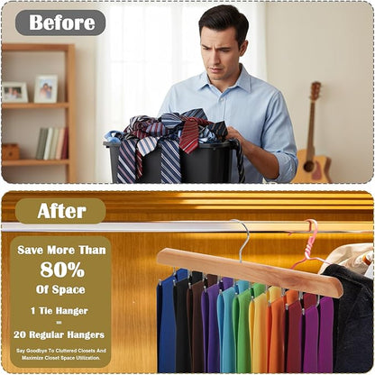 3 Pack Tie Rack Belt Hanger for Closet Fitnice Upgraded Non Slip Tie Hanger Space Saving with 20 Foldable Hooks Wooden Belt Organizer for Tank Tops Bras Cami Scarves