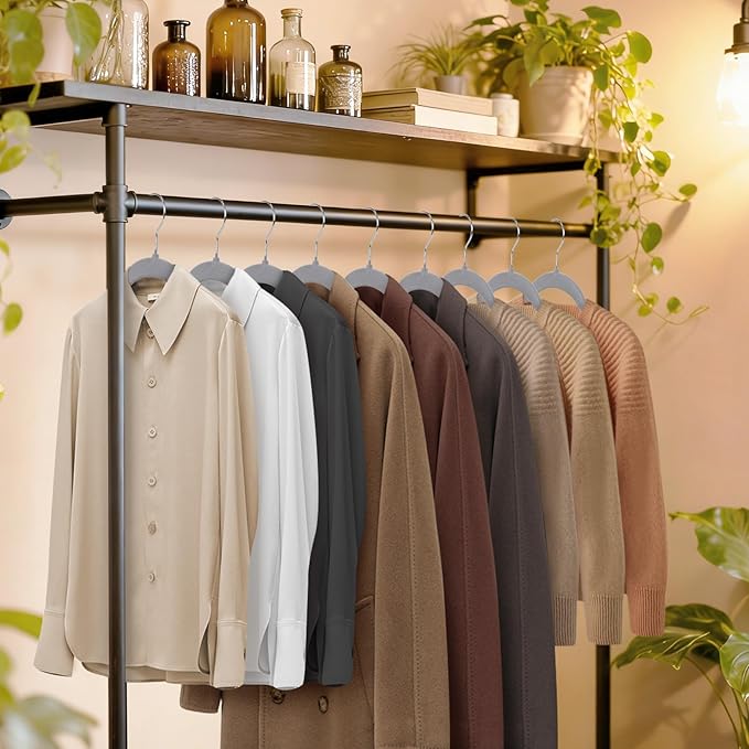 Gray Velvet Hangers 50 Pack, Non-Slip Felt Hangers with Shoulder Notches, Slim Space Saving Clothes Hangers with 360°Swivel Hook for Shirts Heavy Coats Clothes Dresses Closet(Gray)