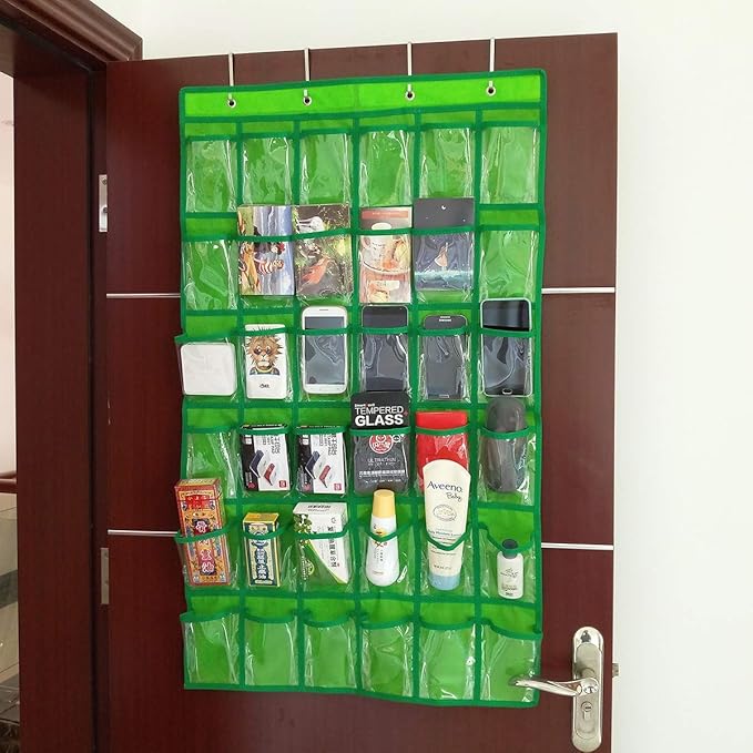 NIMES Hanging Closet Underwear Sock Jewelry Storage Over The Door Classroom Cell Phone Calculator Organizer 36 Clear Pockets (Green)