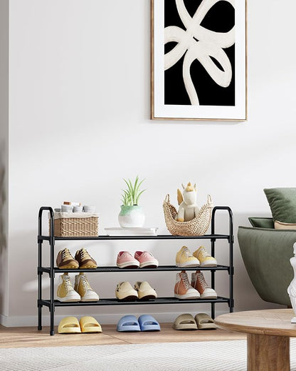 Kitsure Shoe Rack - 3-Tier Space-Saving Shoe Organizer & Shoe Shelf with Handle, Easy Assembly, Sturdy Metal Shoe Rack for Closet, Entryway, Bedroom, 28.0" x 11.8" x 26.5", Black