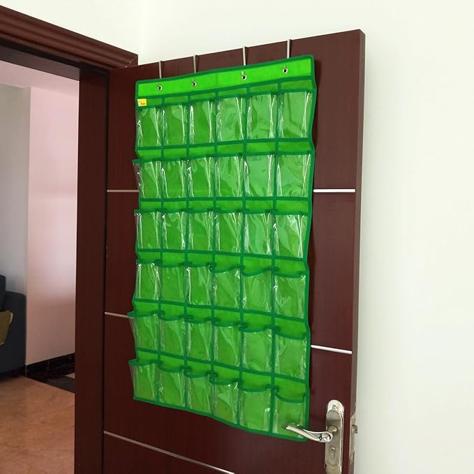 NIMES Hanging Closet Underwear Sock Jewelry Storage Over The Door Classroom Cell Phone Calculator Organizer 36 Clear Pockets (Green)