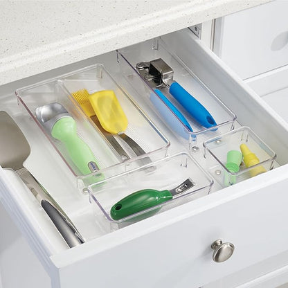 iDesign Linus Kitchen Drawer Organizer for Utensils, Tools, Gadgets - 3" x 3" x 2", Clear