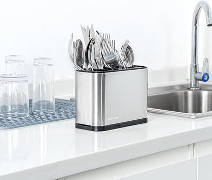 Restaurantware Stainless Steel Utensil Holder 1 Count 7 x 3.3 x 5.1 Inches Durable Cutlery Storage Flatware Organizer Rust-Resistant Sink Caddy Silver Kitchenware Holder