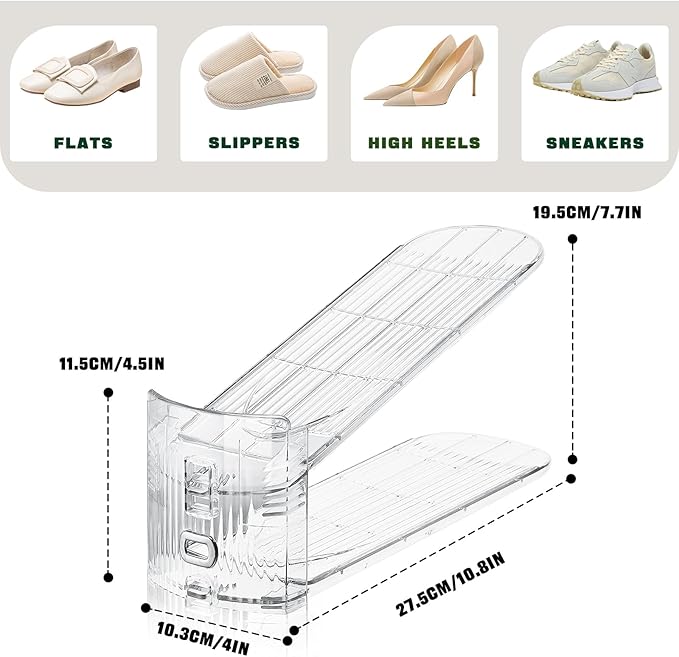 FENRUNXU Shoe Slots Organizer for Closet,30 Pack Shoe Stacker Shoes Rack Organizer for Closet Space Saver Storage Shoe Holder Organization(Transparent)