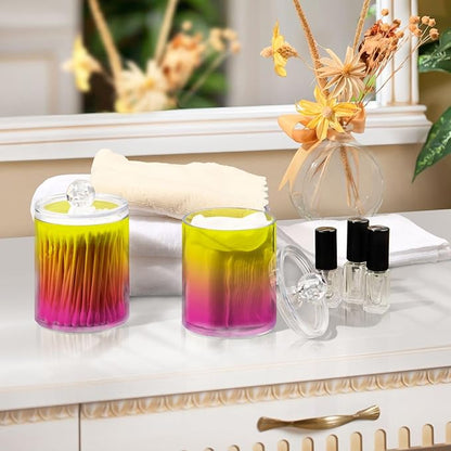 Yellow Ivory Pink Qtip Dispenser Apothecary Jars Bathroom Qtip Holder Storage Canister Plastic Jar 10 Oz for Cotton Ball Swab Round Pads Floss 2pcs