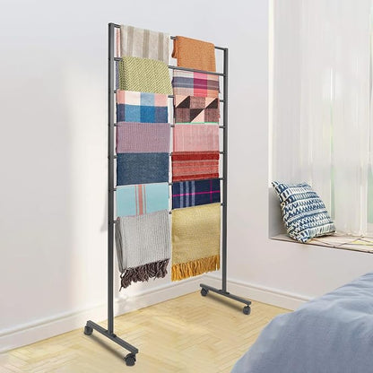 7 Tiers Rolling Display Tie & Scarf Rack Towel Belt Pants Hangers Ribbon Organizer Hijab Stand, Floor Standing Tie Scarves Hanging Rack Necktie Holder for Home Commercial Clothing Retail Store