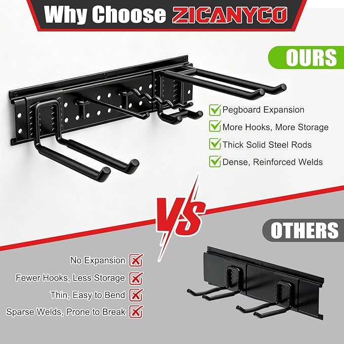 Garage Tool Organizer Wall Mount 49.5 inches with 10 Adjustable Heavy-Duty Hooks, Garage Organization, Garden Tool Storage Rack, Yard, and Shed, Holds Up to 400 lbs